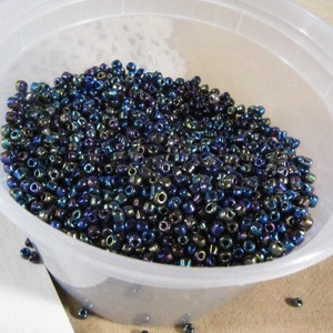 IRIDESCENT PURPLE BEADS, Antique 1950 Iridescent seed beads,Antique 1960,deep black and purple glaze over beads, lot of black purple beads