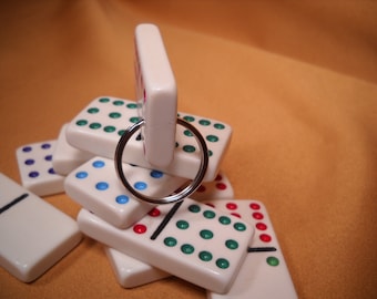 KEY RING with VINTAGE Domino Tile, Domino Tile Key-chain, Key-chain White Domino Tile, Vintage Domino Key-chain, Domino Tile Key Chain