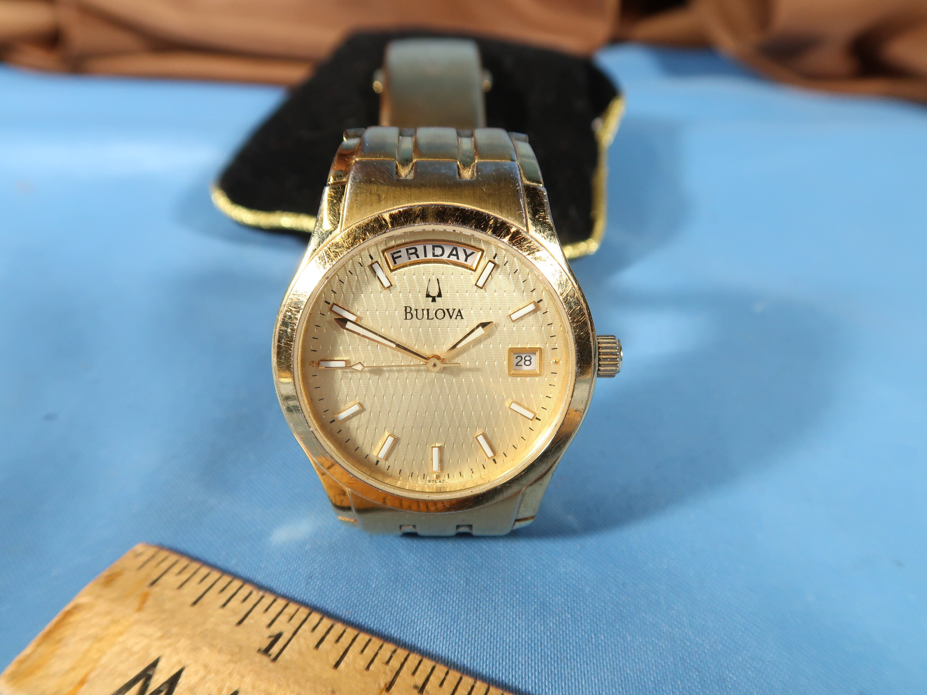 BULOVA SURVEYOR MENS Watch Wrist Watch With Link Chain Day Date Calendar Vintage Mens Watch Japan Movement Mens Large Wrist Watch for La Etsy