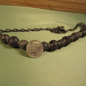 LAVA and chain NECKLACE, Metal Chain and  Lava Beads,Volcanic Lava  Bead necklace,Unisex Black Beaded necklace on Black Chain, Mens Necklace