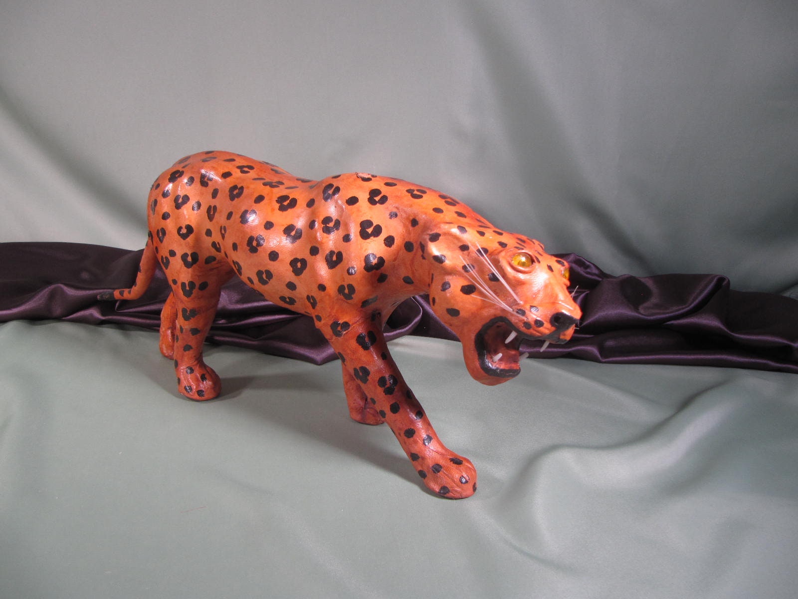 CHEETAH of LEATHER, African Art 18 Inch Cheetah Hand Crafted of