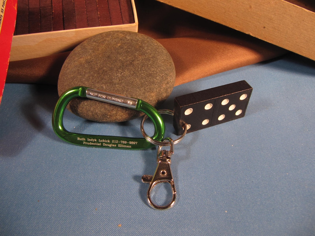 KEYCHAIN With DRAGON Domino and Carabiner Clip, Salvage Large Key Ring ...