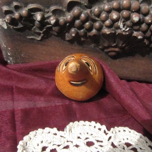 PERU FOLK GOURD in Gourd, South American Folk Art Mans Face,Pyrography images on Gourd Rattle, Folk Art Gourd with Pyrography design unque