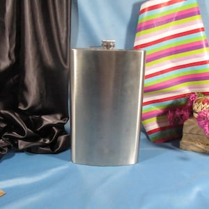 Vintage stainless steel flask - Silver flask for alcohol drinking, Large 64 ounce Stainless Steel Flask, 64 ounce Flask, 12 inch tall vintag