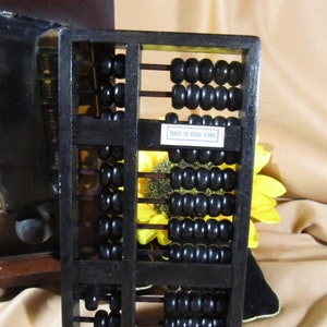ANTIQUE CHINESE ABACUS made in Hong Kong, Peoples Republic of China,Brass and Black Lacquer Wooden abacus made in China,Antique small abacus