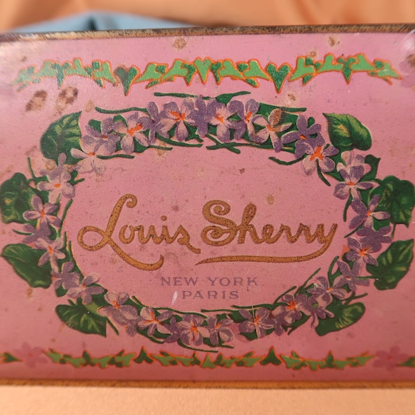 Antique Louis Sherry Tin, Louis Sherry Floral Metal Box, Vintage Pink Candy Tin, Mothers Day Gift, Antique Candi Tin, Pink Candy Storage Box