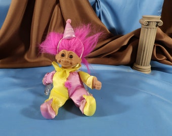 Bambola Troll Clown del Circo, autentico Troll Russ con capelli rosa, altezza 1,5 cm, bambola Troll vintage Russ Doll per collezionisti di clown, clown troll