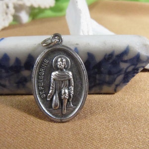 SAINT PEREGUINE MEDAL. St Peregrine Pray for Us religious medal, pewter Saint peregrine antique medal Patron Saint for cancer and aids St pe