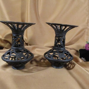 VICTORIAN WROUGHT IRON Candle stand, Black Filigree Antique 7 inch tall black iron metal,light stand candle stand holder, rustic 1901 stand