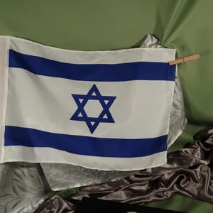 ISRAELI FLAG El Al Airline Promotion, 1980 Airline Ad Promo for El Al Airlines with Star of David Flag, Flag of Israel with El Al Airline