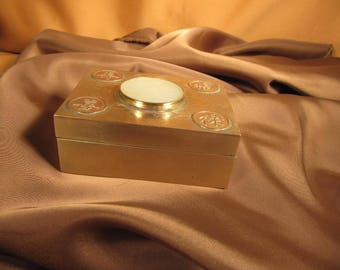 BRASS and JADE CHINESE Box,  Antique good luck chinese box embellished with Jade Design, Jade Design Antique wishing good luck Chinese Box