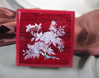 DECORATIEVE gelakt vak Abalone gespiegeld opslag Box, Box van hout met abalone Inlay, Turtle klink en spiegel aan de binnenzijde, Aziatische lak