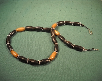 NECKLACE WOOD of and ELK Bone, Mens necklace of wood and elk bone with metal accents, Unisex wooden Necklace, One of a kind necklace of wood