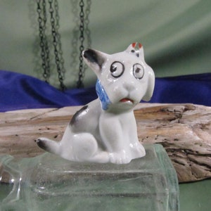 MINI SCOTTISH TERRIER,Japan,made of ceramic,Miniature Scottish Terrier , Whimsical Scottish Terrier with bow,1950 small scot terrier, little