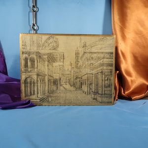 VINTAGE FLORENTINE BOX, Roman Perspective by Baldassare Peruzzi, Large Keepsake box  for table, Baldassarre peruzzi  scena prospettica