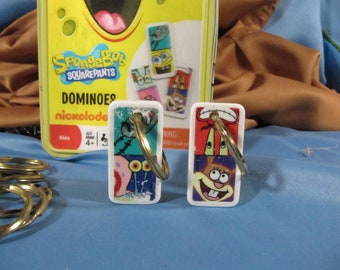 KEY RING with SPONGEBOB SquarePants Domino Tile, Domino Tile Key-chain, Key-chain White Domino Tile, Vintage Domino Key-chain, Domino Tile K