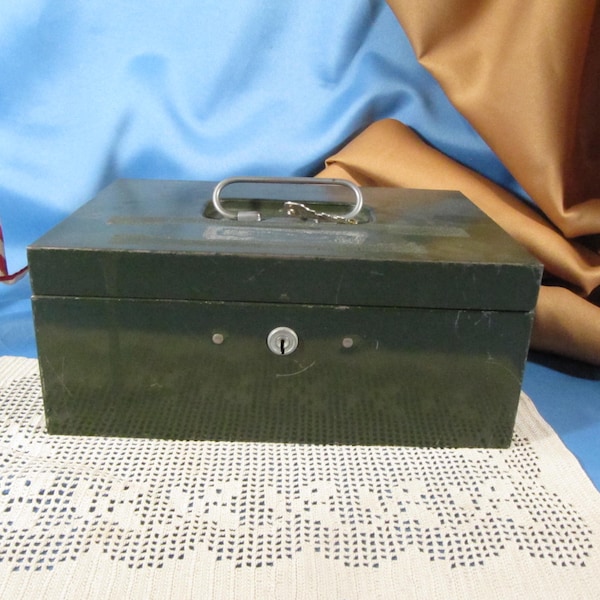 ASCO Metal Lock Box, Antique Combination Lock Box, Vintage Safe Box, Lock Cash Box, Combination Lock Stash Box, Safety Deposit Box With Key