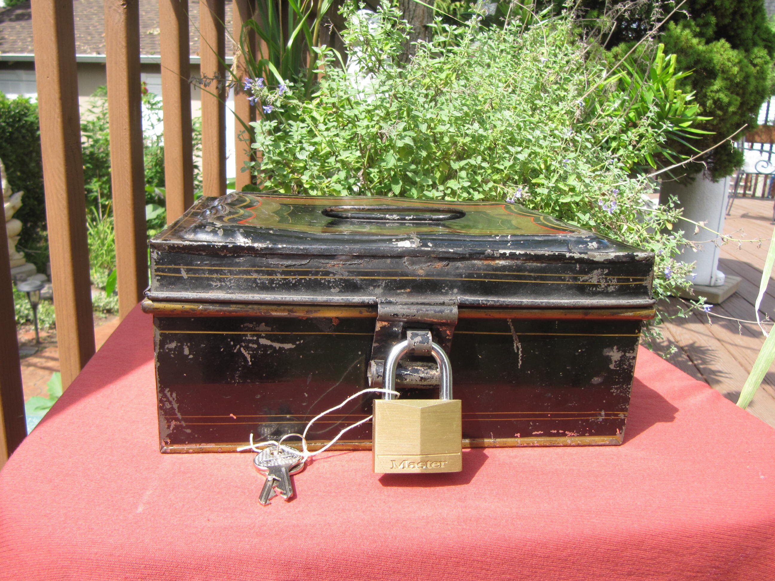 ANTIQUE METAL LOCK Box with working Master lock and original Etsy