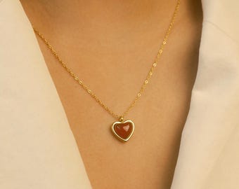Heart Pendant Necklace, 18k Gold Necklace, Dainty Red Heart Shape Necklace, Christmas Gift, Anniversary Gift For Her, Minimalist Necklace