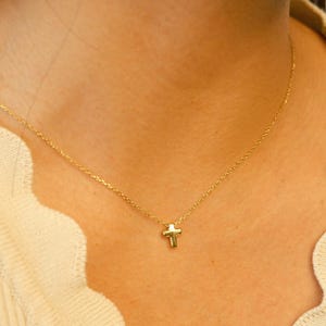 Tiny Cross Necklace, Dainty Gold Cross Necklace, Tarnish Free, Christian Cross Necklace For Woman, Christmas Gift, Baptism Gift For Her image 1