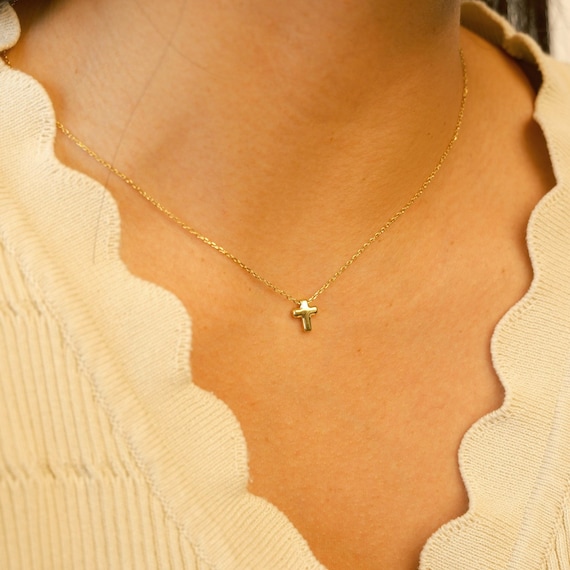 Tiny Cross Necklace, Dainty Gold Cross Necklace, Tarnish Free, Christian Cross Necklace For Woman, Christmas Gift, Baptism Gift For Her