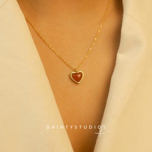 Heart Pendant Necklace, 18k Gold Necklace, Dainty Red Heart Shape Necklace, Christmas Gift, Anniversary Gift For Her, Minimalist Necklace