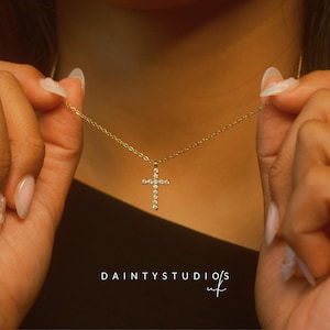 Dainty Diamond Cross Necklace, Stainless Steel Cross Necklace, Communion Gift, Pave Cross Necklace, Baptism Gift, Gold Cross Pendant