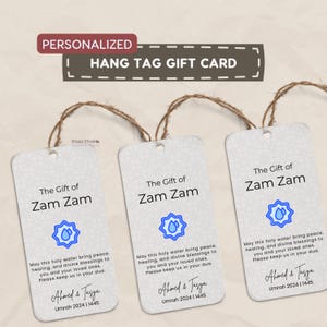 Carte-cadeau eau Zam Zam Étiquette volante personnalisée Omra Imprimables Cartes-cadeaux Hajj Impression numérique Cadeau islamique Moubarak Bénédiction souvenir