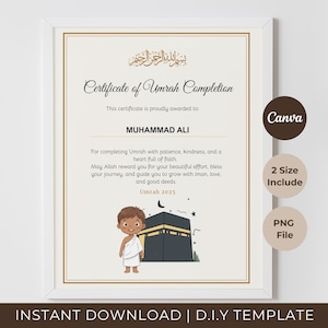 Personalized Umrah Certificate Kids: Islamic Pilgrimage Milestone (Digital Download)