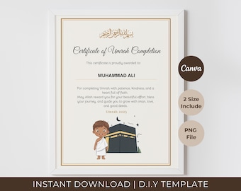 Personalisierte Umrah-Urkunde für Kinder: Islamischer Pilgermeilenstein (Digitaler Download)