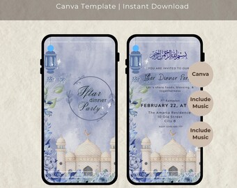 Ramadan Iftar Dinner Einladung: Animierte Einladung (Canva bearbeitbar, digitaler Download)