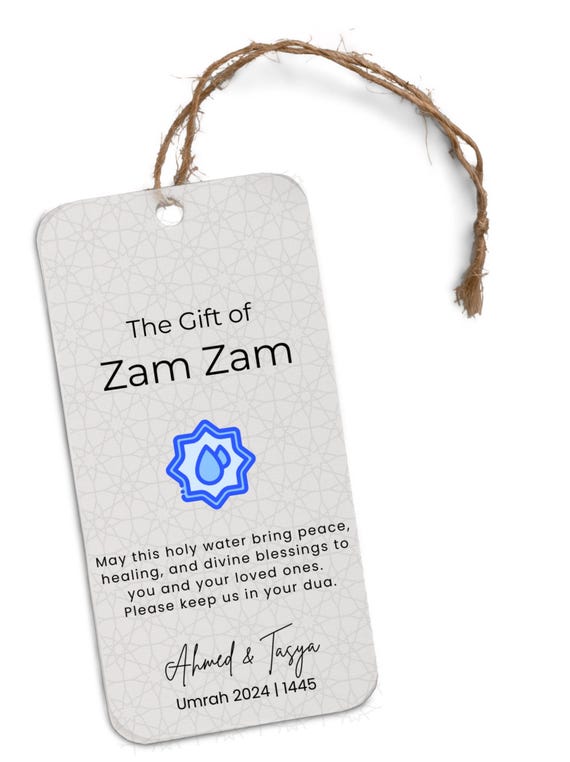Personalized Zam Zam Water Gift Tag: Umrah & Hajj Mubarak (digital