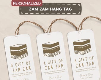Personalisierter Zam Zam Wasser Geschenkanhänger: Umrah Hajj Mubarak Segen (Digitaldruck