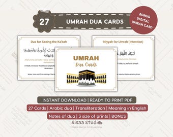 Umrah Bittgebet Lernset: 27 Karteikarten für eine gesegnete Reise - Dua Karten zum Ausdrucken für die Umrah Prep