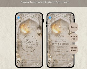 Ramadan Iftar Dinner Einladung: Animierte Einladung (Canva bearbeitbar, digitaler Download)