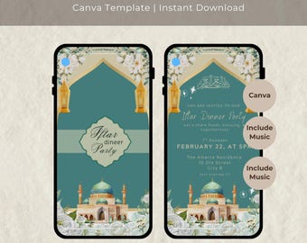 Ramadan Iftar Dinner Einladung: Animierte Einladung (Canva bearbeitbar, digitaler Download)