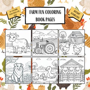 子供向けの農場動物の塗り絵 20 ページ以上 | 農場の動物 | 印刷可能な塗り絵 | 子供向けの塗り絵 | 20 種類のデザイン