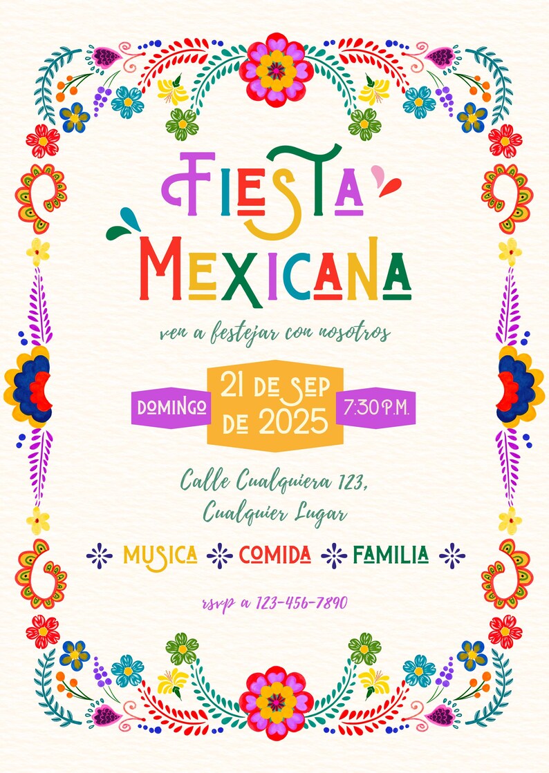 Invitación De Fiesta Mexicana Español, Editable Invitation, Spanish ...