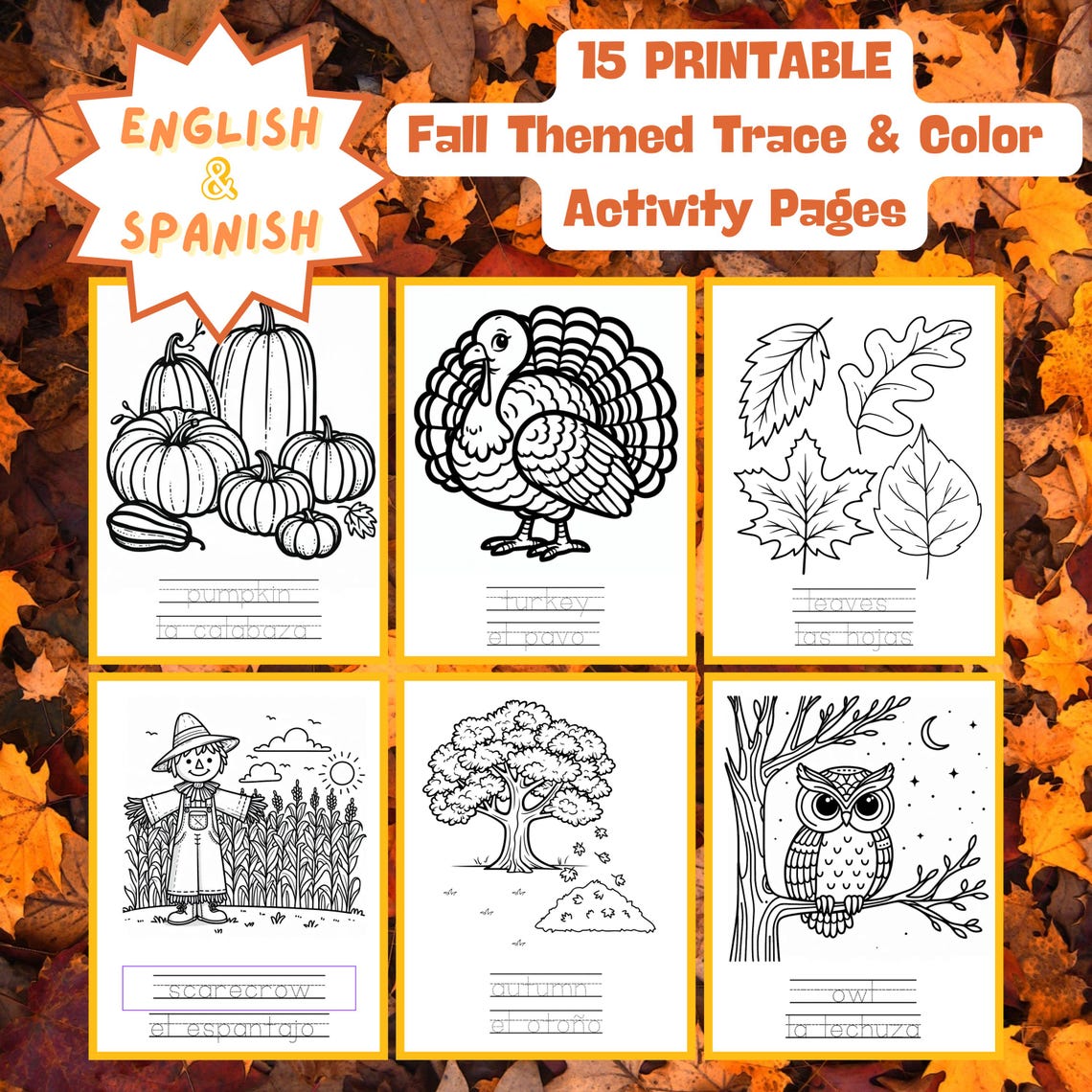 Fall Trace Pages Toddler Preschool Trace & Color Activity Pages, Fall Themed: Montessori ...