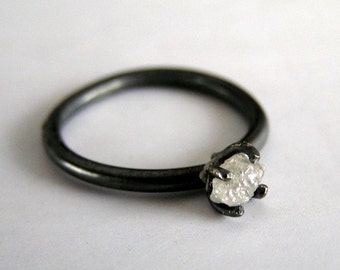 Raw Diamond Engagement Ring, Rough Diamond Ring in Sterling Silver, Uncut Diamond Ring