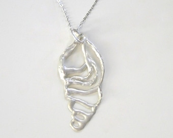 Natural Silver Seashell Pendant. Organic handmade silver shell pendant, sterling silver seashell necklace, gift for beach and sea lover.