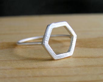 Hexagon Sterling Silver Ring. Honeycomb Ring. Geometric Ring. Minimalist Silver Ring. Simple ring