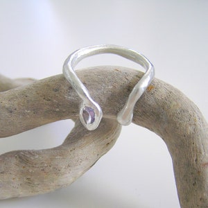 Amethyst teardrop sterling silver ring. 925 Sterling Silver Amethyst Ring.Adjustable ring.