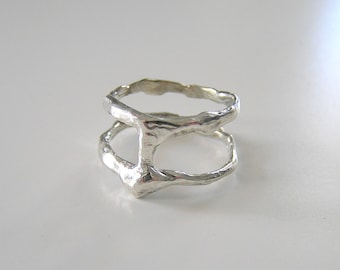 Organic molten sterling silver ring. Free-form silver ring. Molten metal jewelry