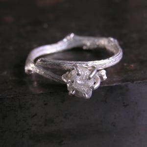 Raw Diamond Engagement Ring, Rough Diamond Ring in Sterling Silver Twig Ring, Unique Nature Inspired Engagement Ring. Uncut Diamond Ring