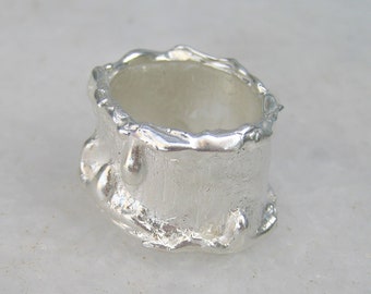 Organic sterling silver ring. Melted, handcrafted, freeform ring. Large sterling silver ring. Statement Ring, Sculpture Jewelry