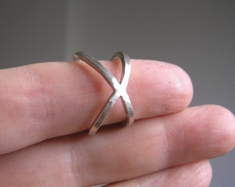 Sterling Silver Crisscross Ring, Boho Ring, Silver Ring, X Shape Ring, Statement Ring, Cross Ring,