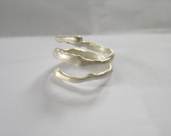 Triple Sterling Silver Adjustable Ring. Molten metal ring. Fluid Organic Handcrafted Ring. Everyday silver ring.
