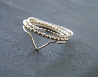 Set of Three Sterling Silver Skinny Stacking Rings.