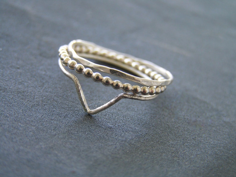 Set of Three Sterling Silver Skinny Stacking Rings. image 1